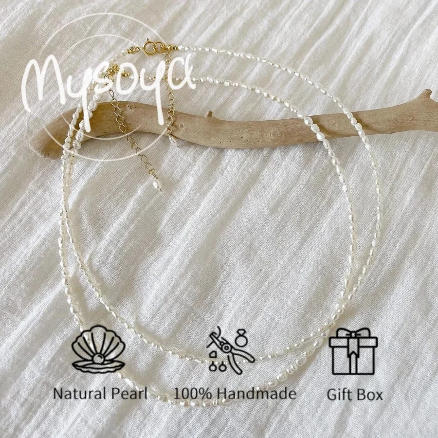 

MYSOYA 5 мм натуральный пресноводный рисовый жемчуг ожерелье для женщин и мужчин с подарочной коробкой день рождения, свадьба, годовщина, ювелирное изделие, подарок