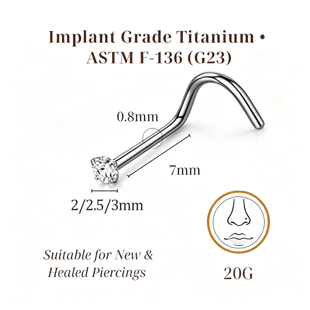 1/5/10Pc ASTM F136 CZ Zircon Nose Studs Gold Silver Nose Nails for Woman Girls Body Piercing Part Jewelry Gift 2.0 2.5 3.0mm 20G