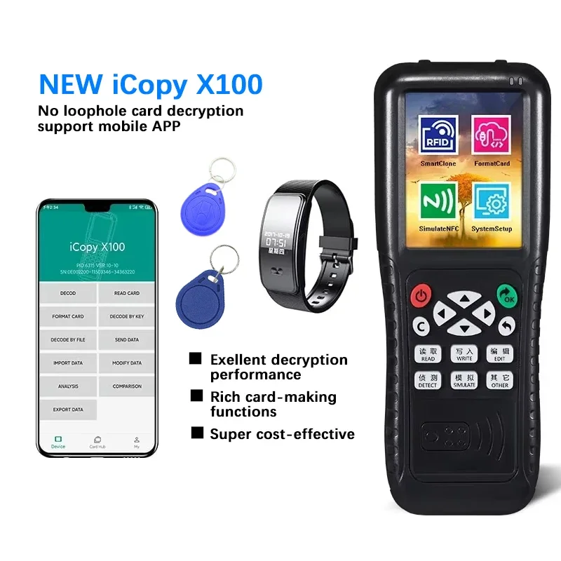 New X100 Duplicator RFID Reader Icopy Advanced Decryption Programmer Copier Writer for 13.56mhz 125khz