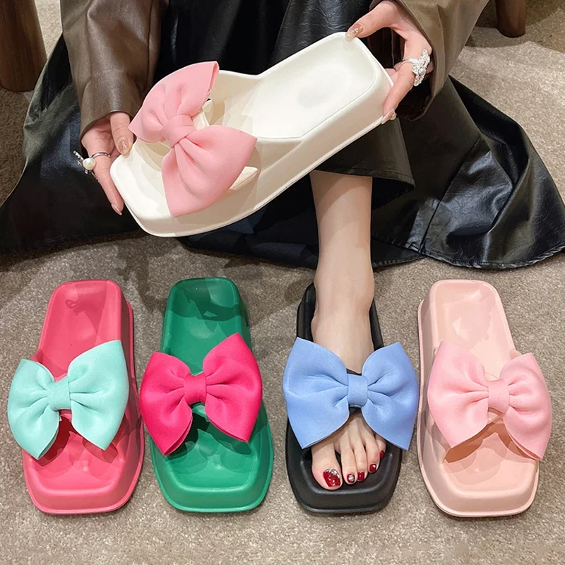 Sweet Bow 2024 Summer Shoes Women Thick Platform Cloud Slippers Designer EVA Memory Foam Pillow Slides Flip Flops Beach Sandals