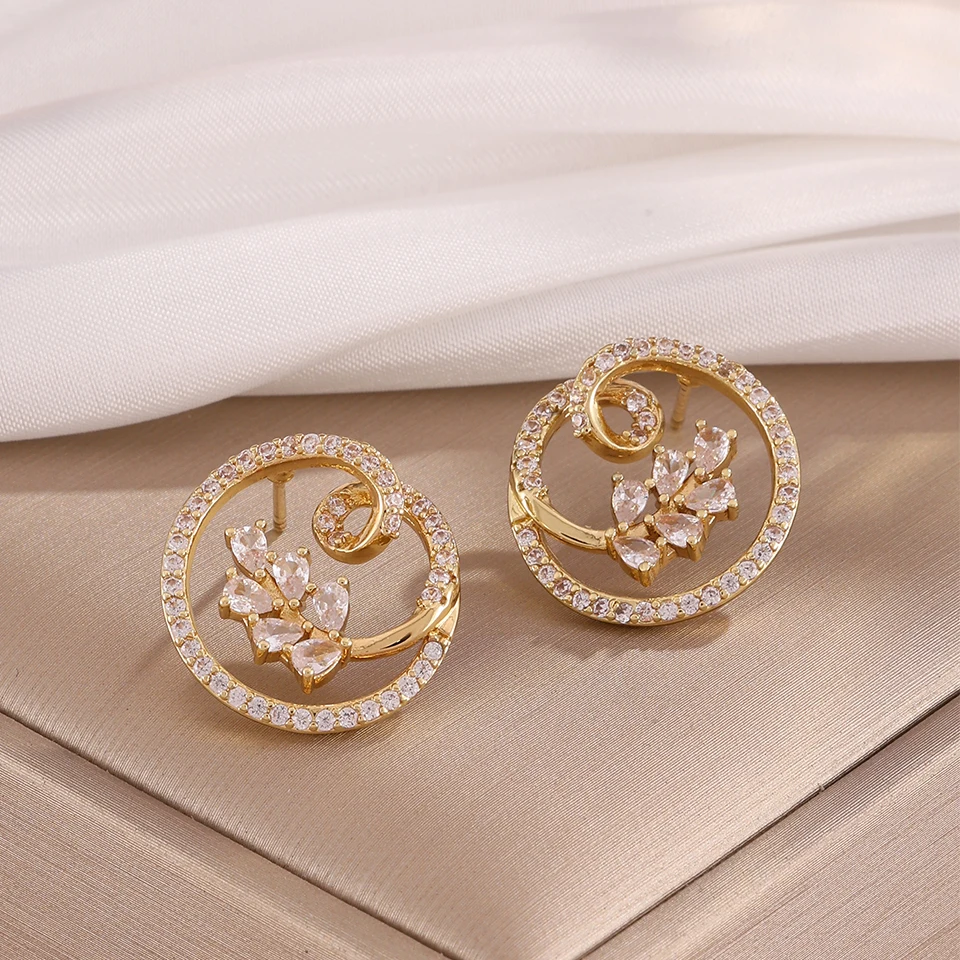 ZAKOL Zirconia Flower Leaf Pendant Necklace Earrings Set