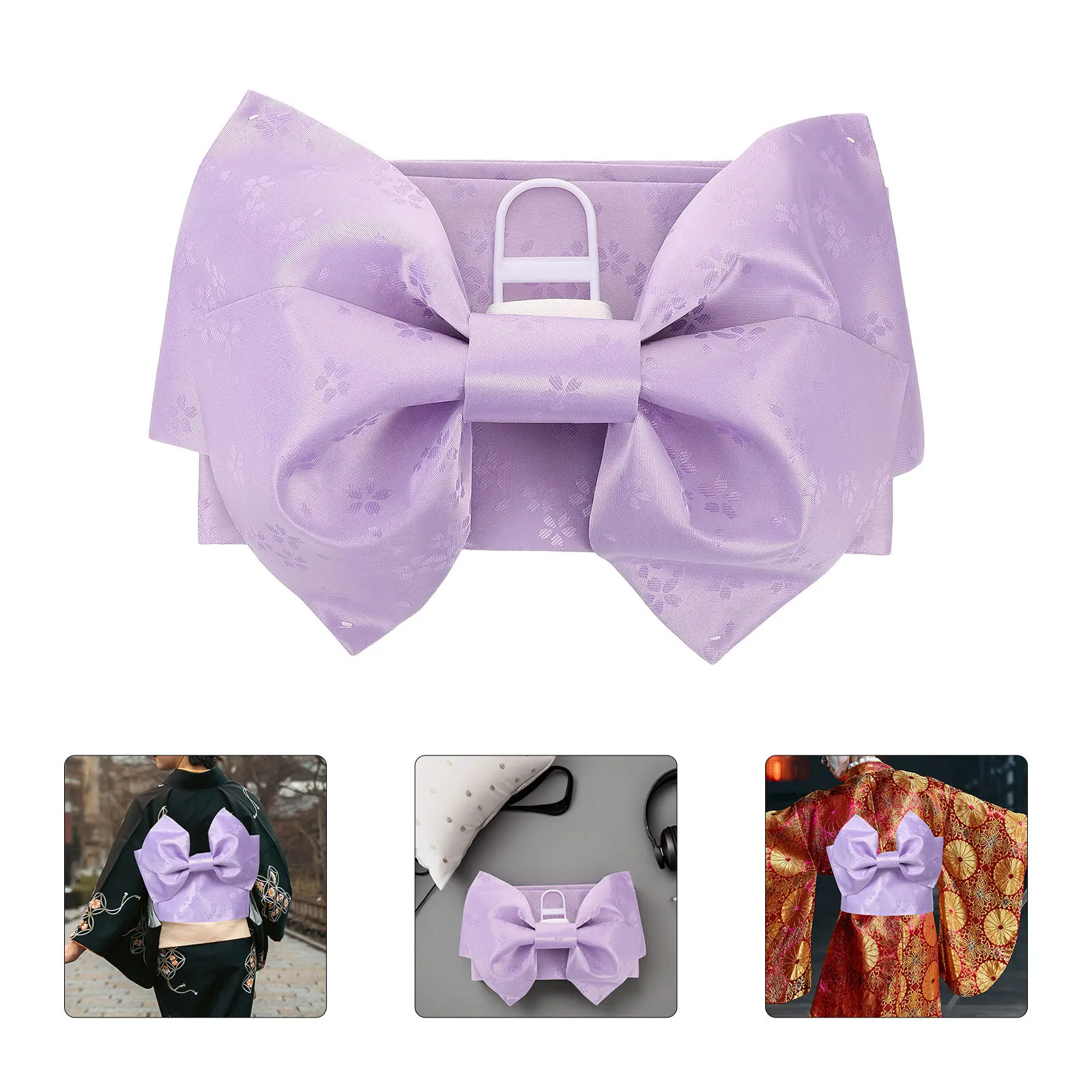 

Japanese Kimono Bow Belt Pre Tied Bow Floral Print Waist Flower Sash Yukata Robe Accessories for Women Belt Sash