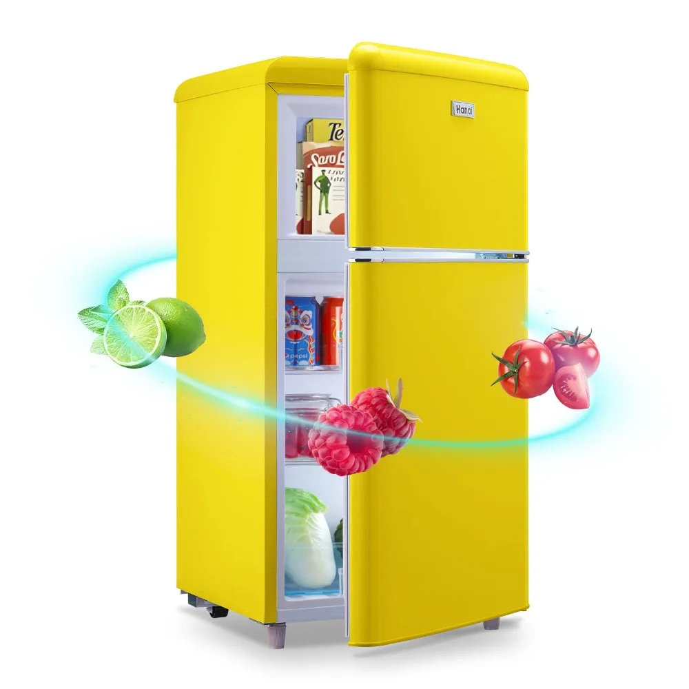 

3.5 Cu.Ft Dual Door Refrigerator with Freezer, Compact Refrigerator with Adjustable Temperature & Removable Glass Shelves