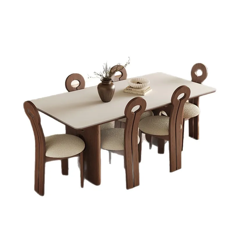 

Dining table household small apartment 5 new French retro rectangular solid wood dining table and chairs