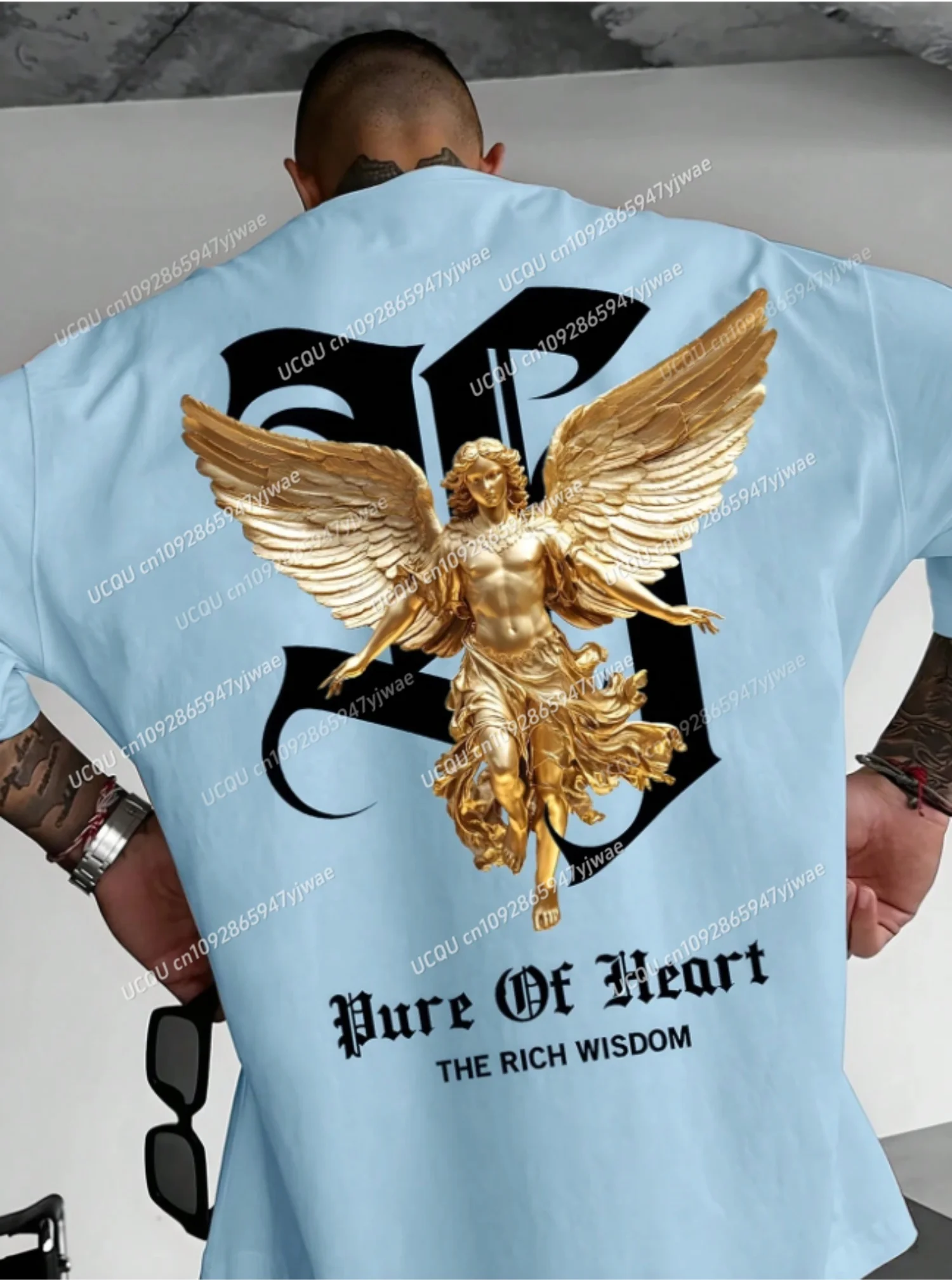 

2025 Summer American Gold Sculpture Print Men T-Shirt O-Neck Short Sleeves Jersey Plus Size Sport Daily Tees Men Clothes