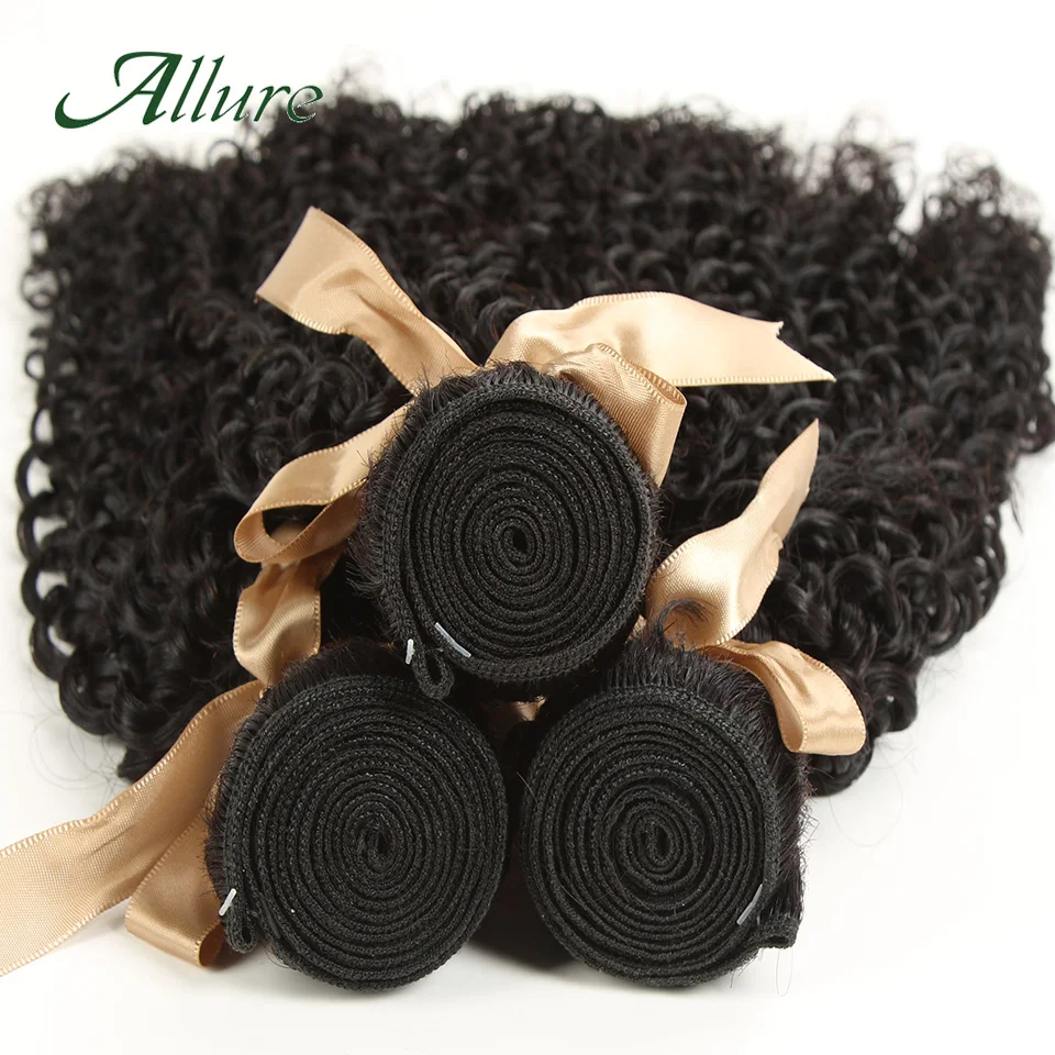 Brazilian Deep Wave human Hair Bundles Natural Black Colored Remy Hair Extensions 1/3/4 PCS Kinky Curly Hair Bundles Allure