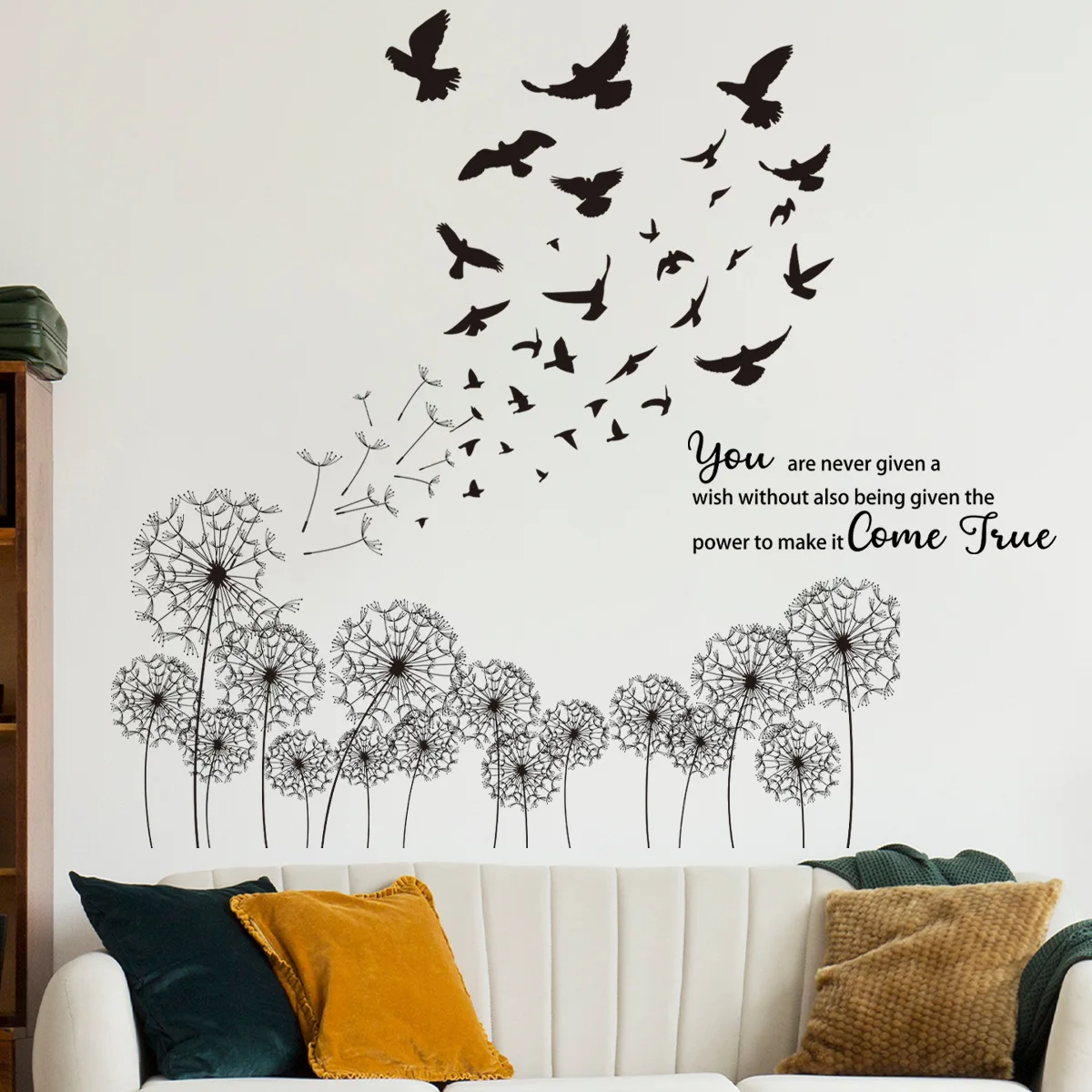 2pcs Dandelion Bird English Wall Sticker Refrigerator Sticker Kitchen Living Room Bedroom Study Restaurant Mural Wall Sticker