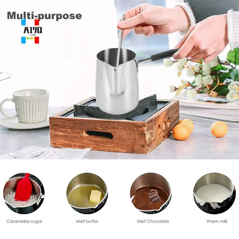 

A19Q-подогреватель для масла и кофе из нержавеющей стали, турецкий кофейник, мини-горшок для плавления масла и молочный горшок с носиком