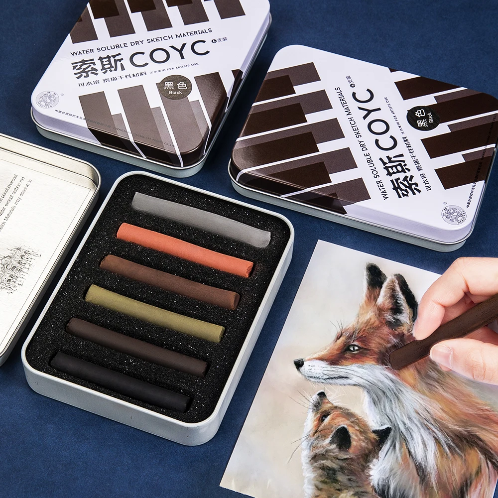 

Sketch Charcoal Stick Water Soluble Sketch Painting Color Powder Stick Box Set Artist Dry Wet Dual-purpose Charcoal Stick Pencil