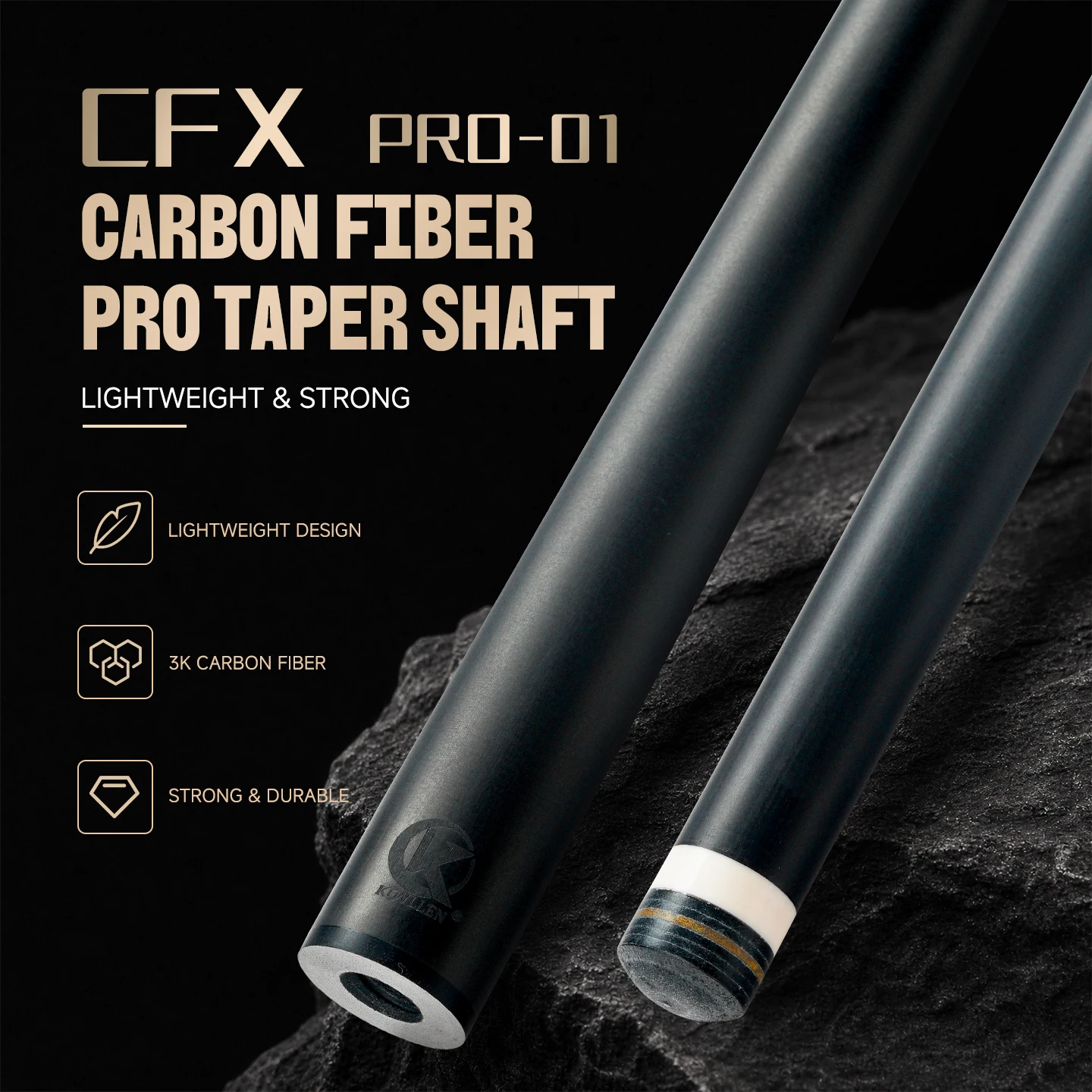 KONLLEN Carbon Fiber Shaft 2.0 CFX Series with Pro Taper Carbon Shaft 3/8*8 Joint 12.4mm Tip Pool Cue for Billiard Cue Stick