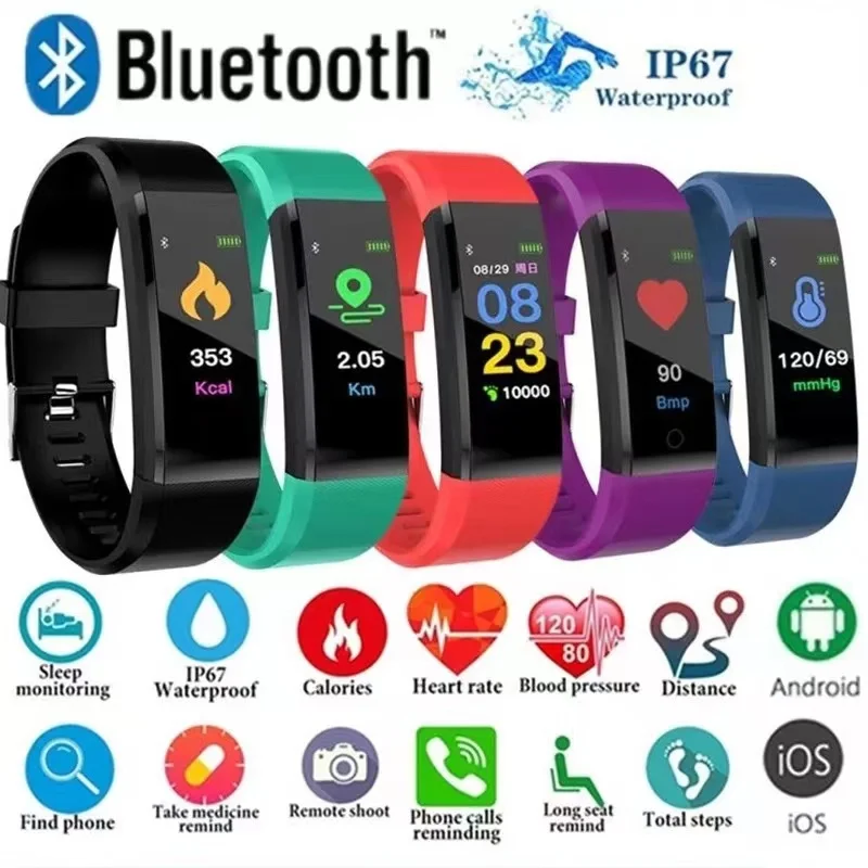 115 Plus Bluetooth Compatible Smart Watch Heart Rate Monitor Smart Watch Fitness Tracker Bracelet Waterproof Smart Wristband