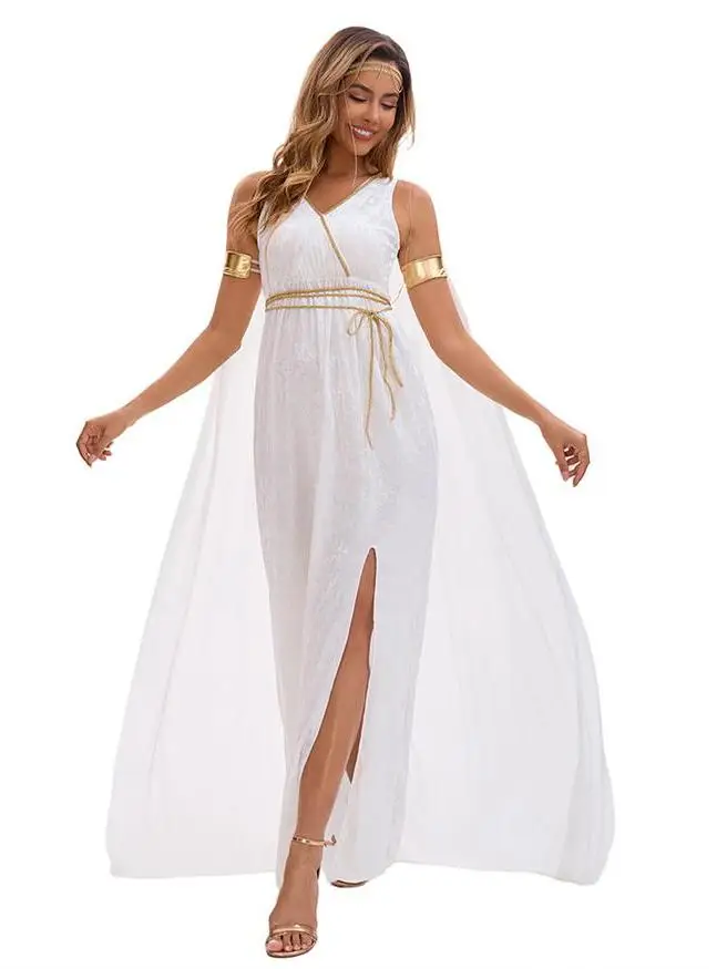 

White Goddess Costume Women's Skirt Ancient Mythology Theme Halloween Outfit Athena Style Ethnic Stage Costume Ladies Fashion
