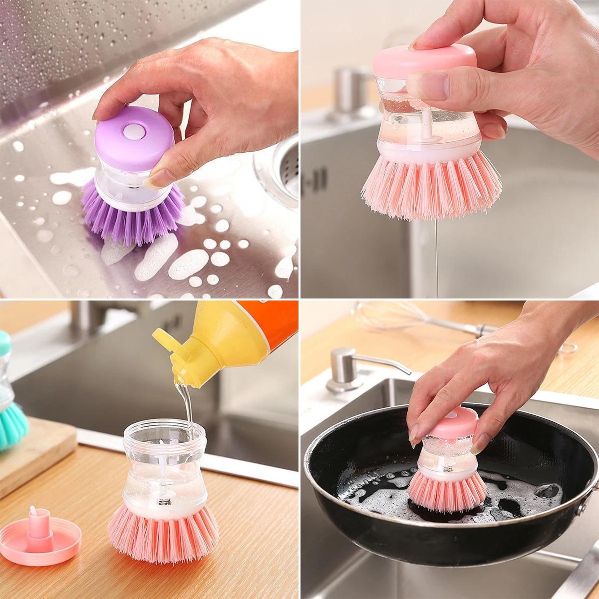 Washing Up Brush Washing Up Brush with Integrated Detergent Dispenser Round Mushroom Brush Kitchen Brush