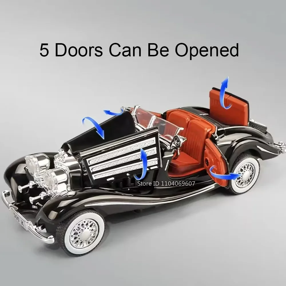 Modelo de coche Vintage de 1:32 500K, juguetes de aleación fundida a presión SLS, supercares, puertas con luz de sonido, vehículos de adorno abiertos, regalos para niños