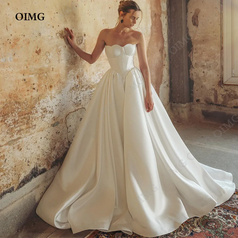 

OIMG Elegant Wedding Dresses Sweetheart Boho Bride Dresses Sleeveless Elegant Princess Wedding Gowns suknia ślubna Bridal