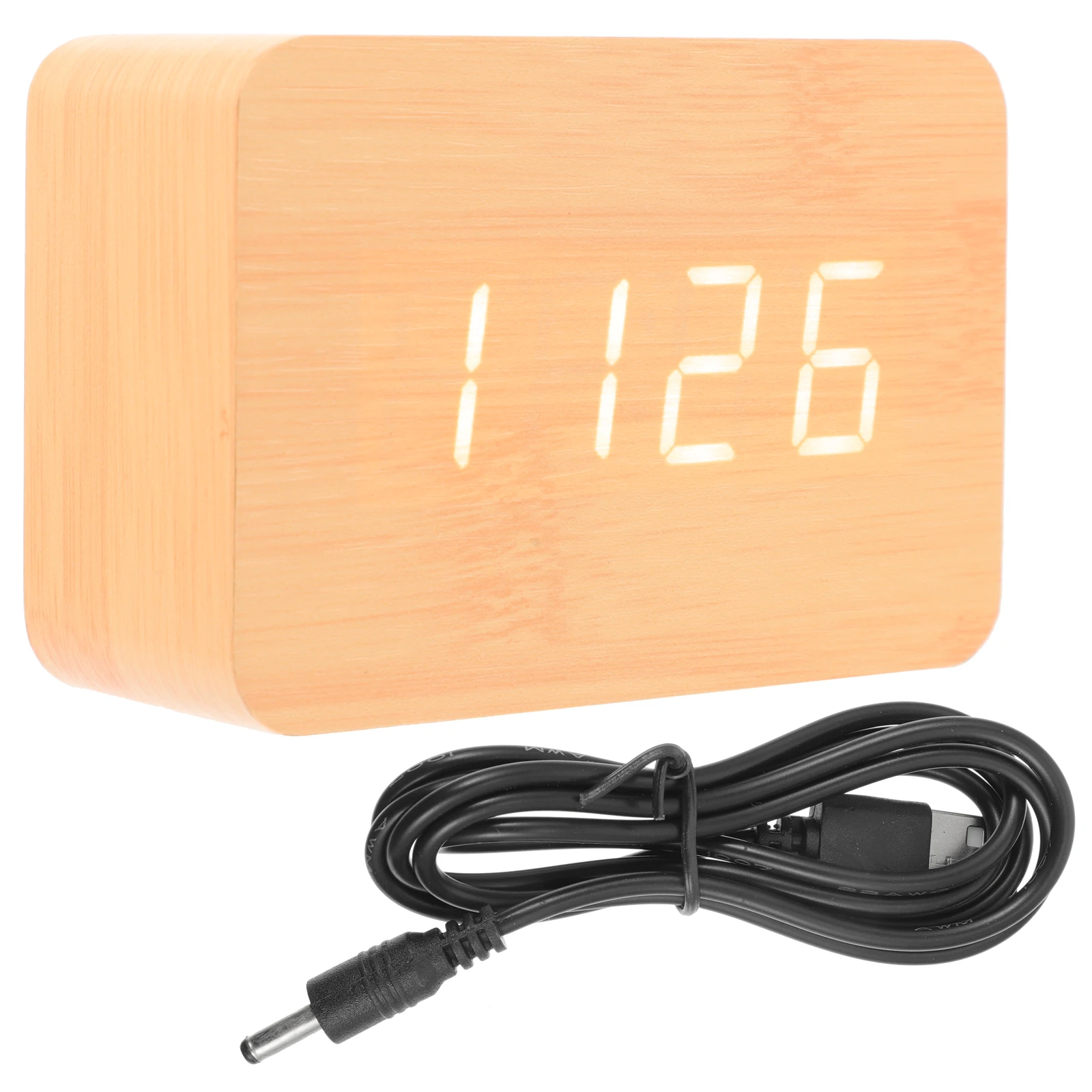 

Bamboo Wood Digital Desk LED Alarm Clock Bamboo Red Light Thermometer Voice Control Sound USB Aaa Power for Home