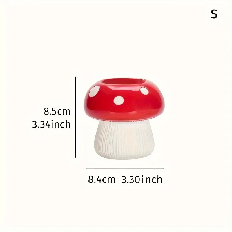 Resin Mushroom Flower Pot for Succulents, Red and White Polka Dot Hydroponic Dried Flower Insert, Multi-functional Indoor Decora