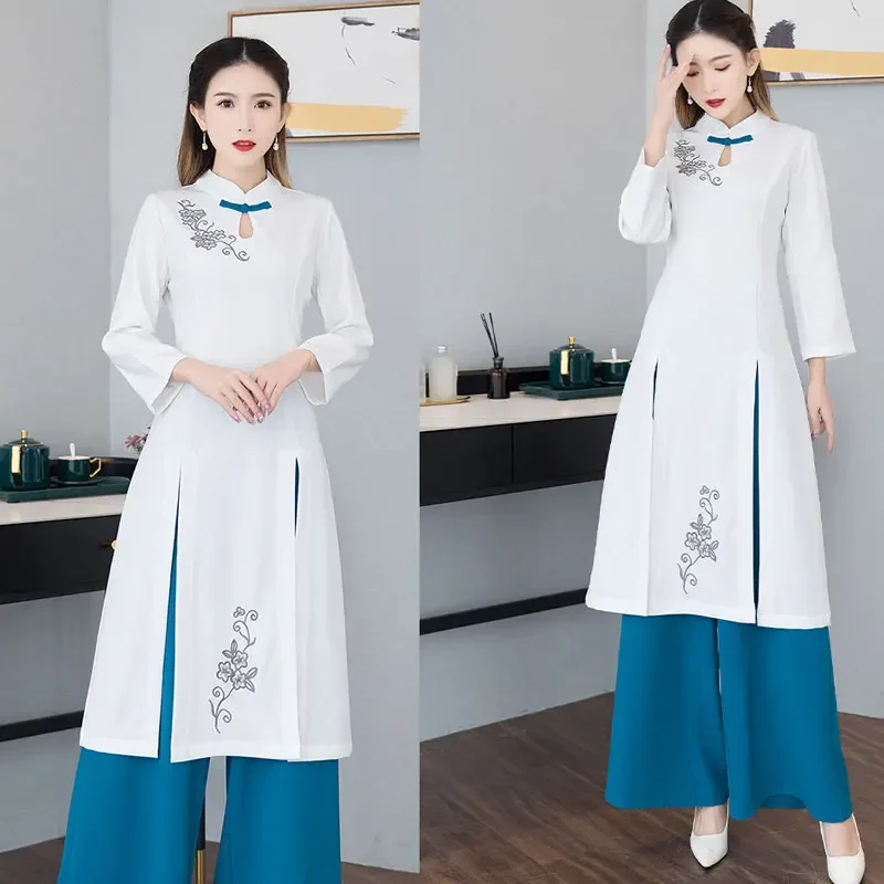 

Women's Chinese high-end health center Ai acupuncture and moxibustion head physiotherapy massage technician two-piece set