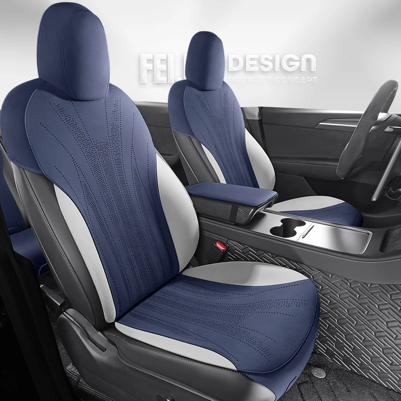 7PCS Car Special Seat Cover For Tesla Model Y 2021-2024 Breathable Suede Leather Automotive Interior Accessories Full Set-black