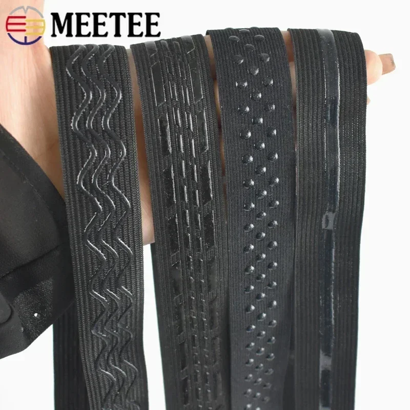 5M Meetee Non-slip Silicone Rubbon Band Black Elastic Bands for Sportswear Belt Strech Tape Clothing Sewing Spring Trimmings