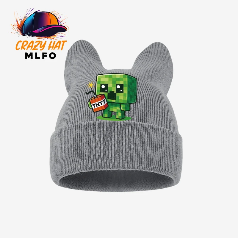 Kawaii Trend Toddler Knit Cold Hat 1‑3Y Peeking Black Cat Cartoon Print Kids Knitted Beanie Cute Daily Children Cap view 3