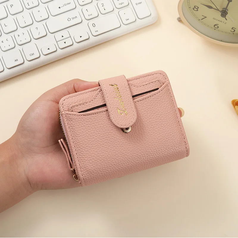 New Women's Wallet, Lychee Pattern, Multi-card Position Fashion Zipper, Short Change Bag Wallet Women