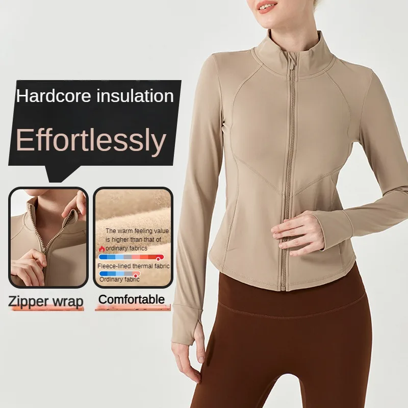 Zen Rhyme Autumn Winter Warm Fleece Sports Jacket Thickened Slim Yoga Clothing Long Sleeve Zipper Running Top Fitness Femme