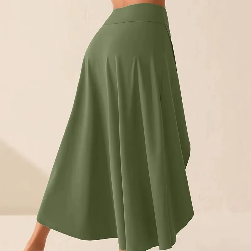 Irregular temperament of European and American women's clothing, elegant slit, ruffle edge, solid color skirt