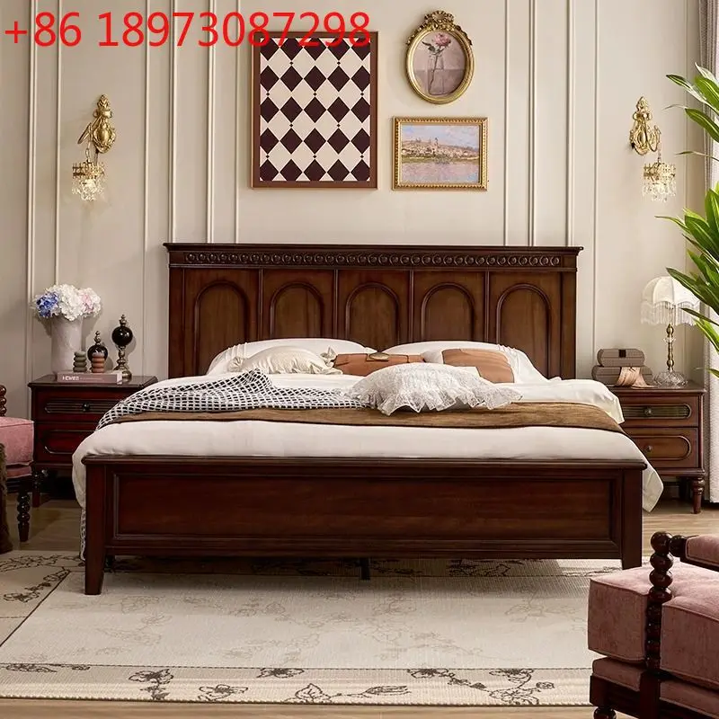 

French medieval solid wood retro double bed American simple premium bed
