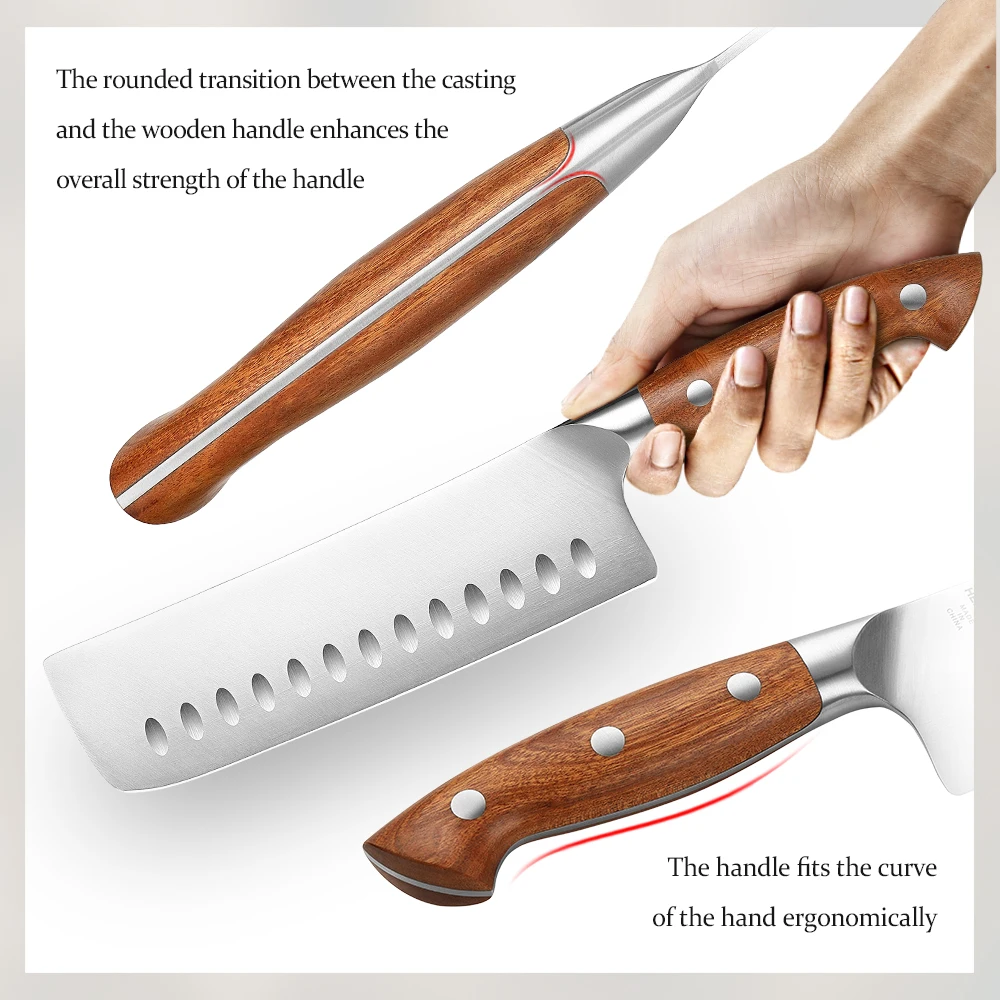 HEZHEN 7.4 Inch Nakiri Knife German 1.4116 Stainless Steel Japanese Cook Sharp Knife 56-58 HRC Kitchen Knife Gift Box