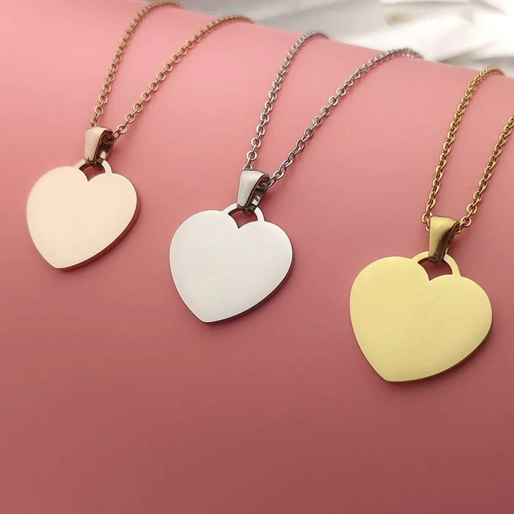 10pcs Simple 16x17mm Love Pendant Necklace Stainless Steel Mirror Polishing Necklace Couple Fashion Jewelry