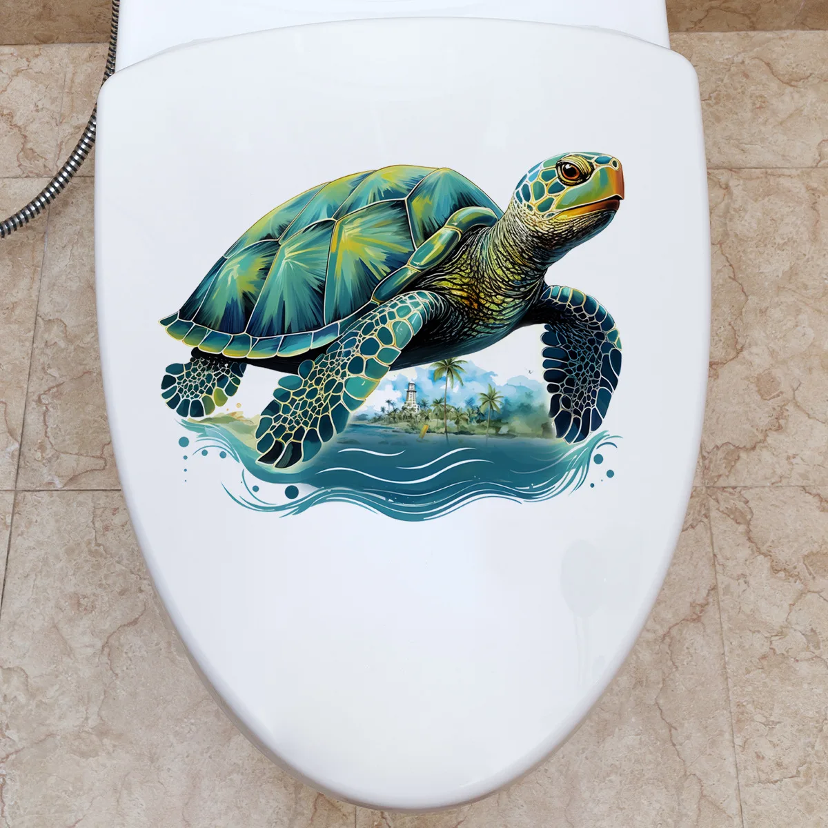 25*30cm Cartoon Turtle Seaweed Crawling Toilet Sticker Bathroom Toilet Background Decorative Wall Sticker Toilet Cover Ms4384