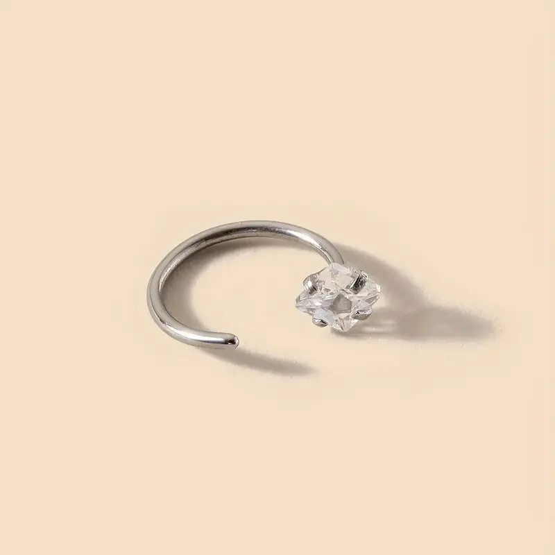 1pc Inlaid Shiny Zircon Hoop Nose Ring O-Shaped Nose Piercing Jewelry For Women Men Daily Wear