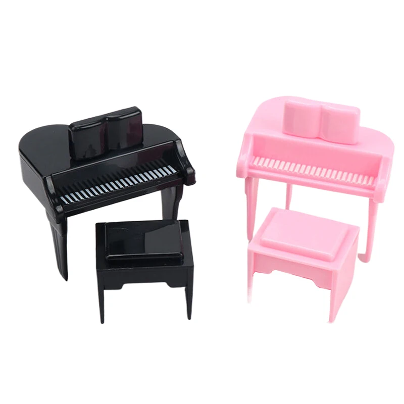 1Set Dollhouse Miniature Piano With Stool Mini Simulation Musical Instrument Model Doll House Scene Decor Ornament Toy-Toy