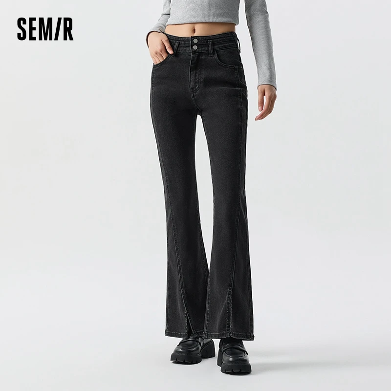 Semir Denim Mulheres de cintura alta 2024 Primavera Nova fenda Flare Calças compridas