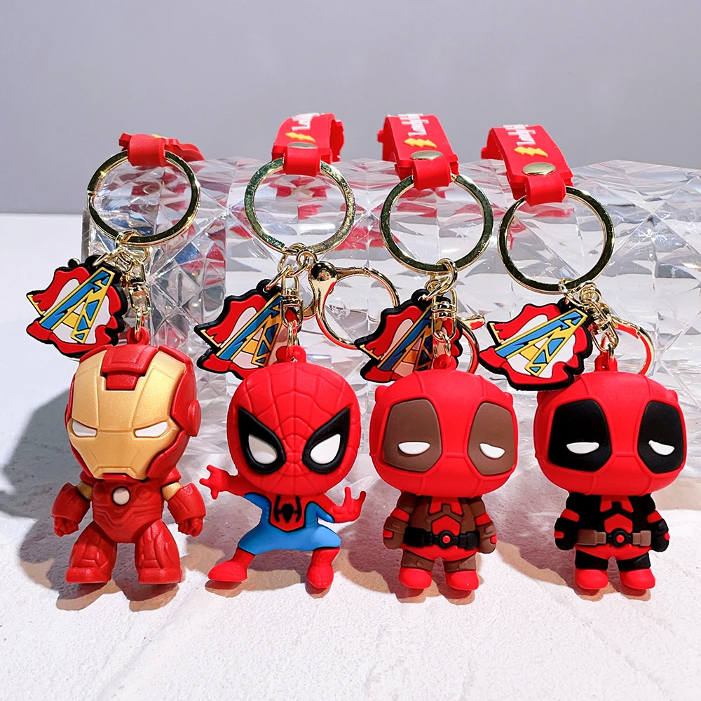 Marvel Avengers Keychain Superhero Captain America Spidrman Iron Man Silicone Pendant Keyring Kawaii Jewelry Accessories Gift