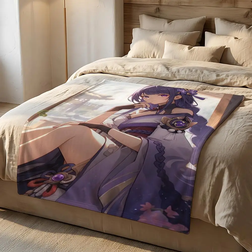 Genshin Impact Raiden Shogun Throw Short Plush Throw Blanket Soft Skin-Friendly Multi-Scene Home Office