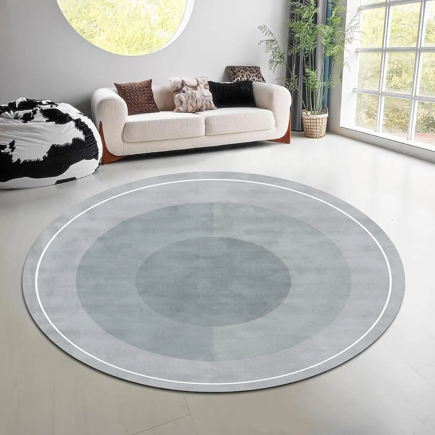3D Optical Illusion Round Mat Black White Grey Area Carpet Fluid Abstract Wavy Swirl Living Room Armchair Floor Rug