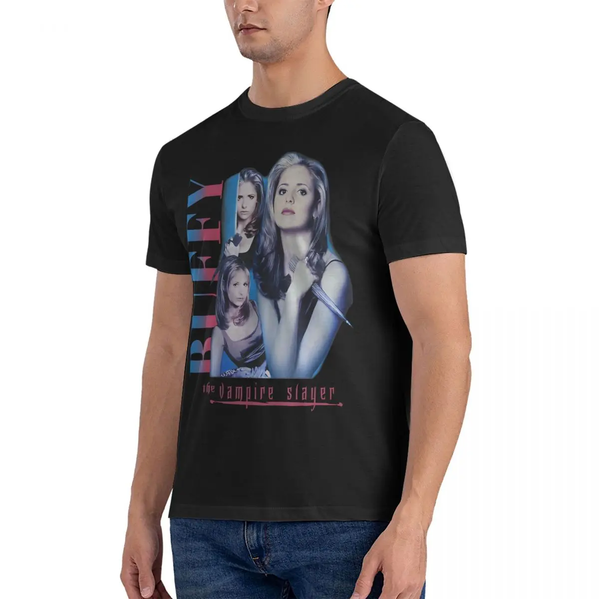 Tv T Shirts Men Cotton T-Shirts Crewneck Buffy The Vampire Slayer Tee Shirt Sleeve mens clothing official-website tops fugees