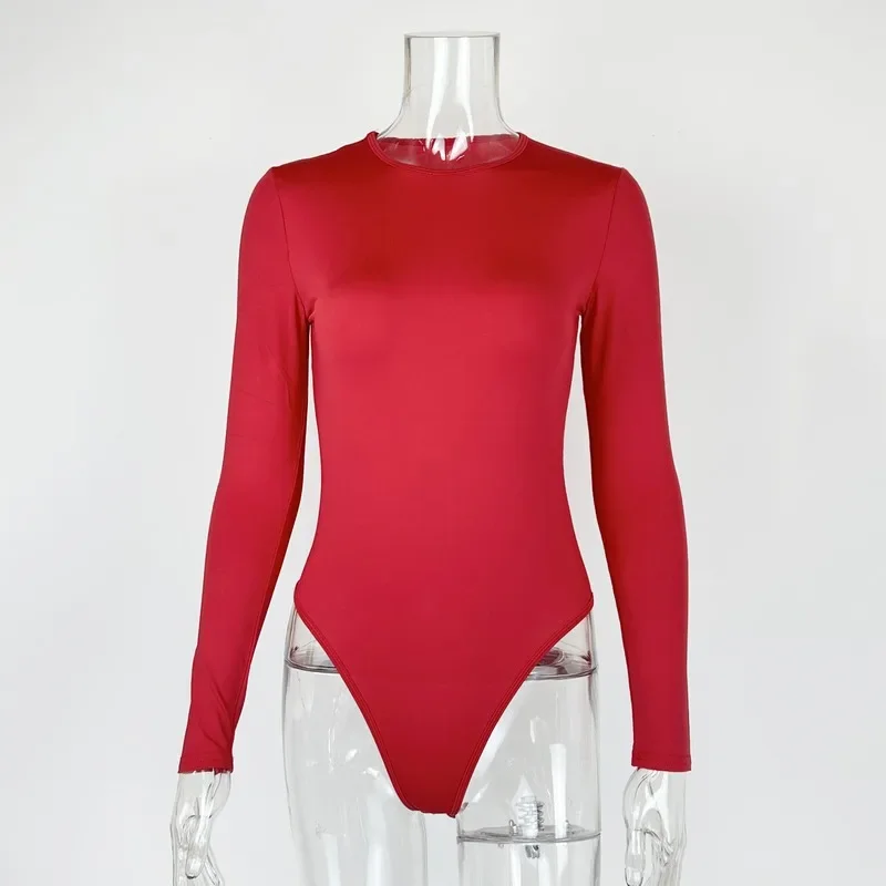 New Y2K Sexy Women's Mock Turtle Neck Long Sleeve Bodysuit Burgundy Soft Stretchy Slim Fitted Basic Casual Bodysuit