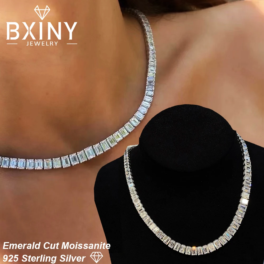 

BXINY все 1CT изумрудной огранки муассанит теннисное ожерелье и браслет 100% серебро S925 сертифицированный бриллиант для женщин мужчин вечерние подарочные ювелирные изделия