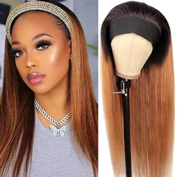 Glueless Headband Wigs Human Hair Ombre Honey Blonde Bone Straight Human Hair Wigs Brazilian Scarf Machine Made Wigs On Sale