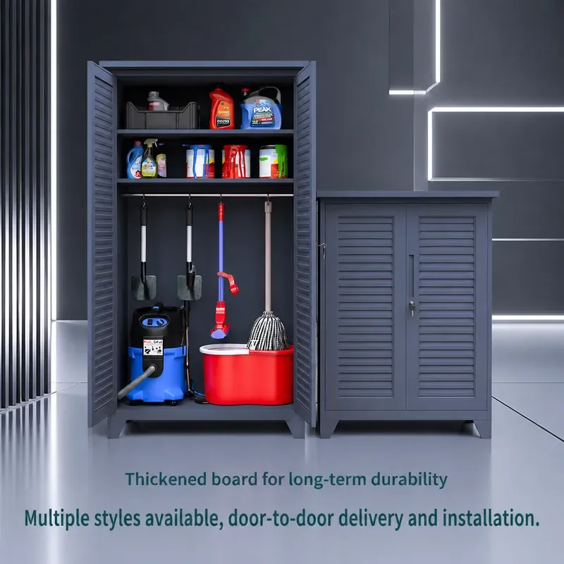 Outdoor Storage Cabinet for Mop and Cleaning Tools Rainproof Locker for Balcony Garden Housekeeping Supplies Organization