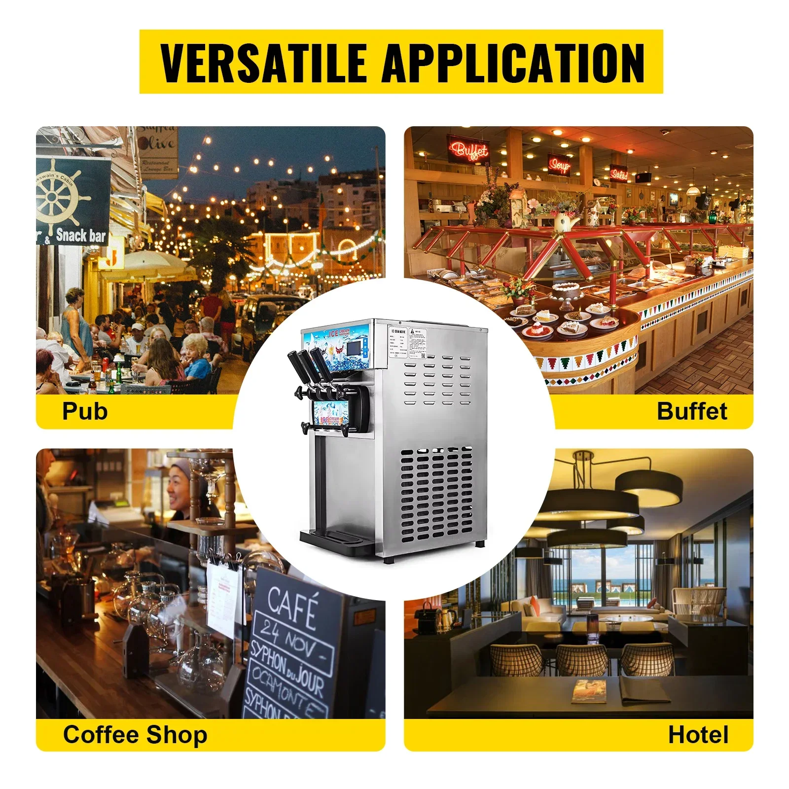 SIHAO Commercial Ice Cream Machine 3-flavor Yogurt Maker One-click Clean 18L/H LCD Display New Soft Ice Cream machine for Home