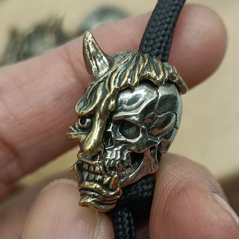 Hannya Skull Head Brass Knife Bead Punk EDC Outdoor DIY Paracord Woven Lanyard Pendant Retro Umbrella Rope Bracelets Accessories