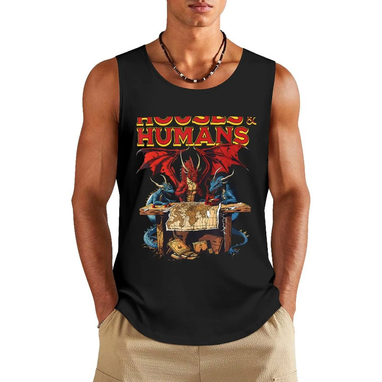 

Houses and Humans – Retro 90s Funny Gamer Design Tank Top Men's tops basketball clothing Men's gym