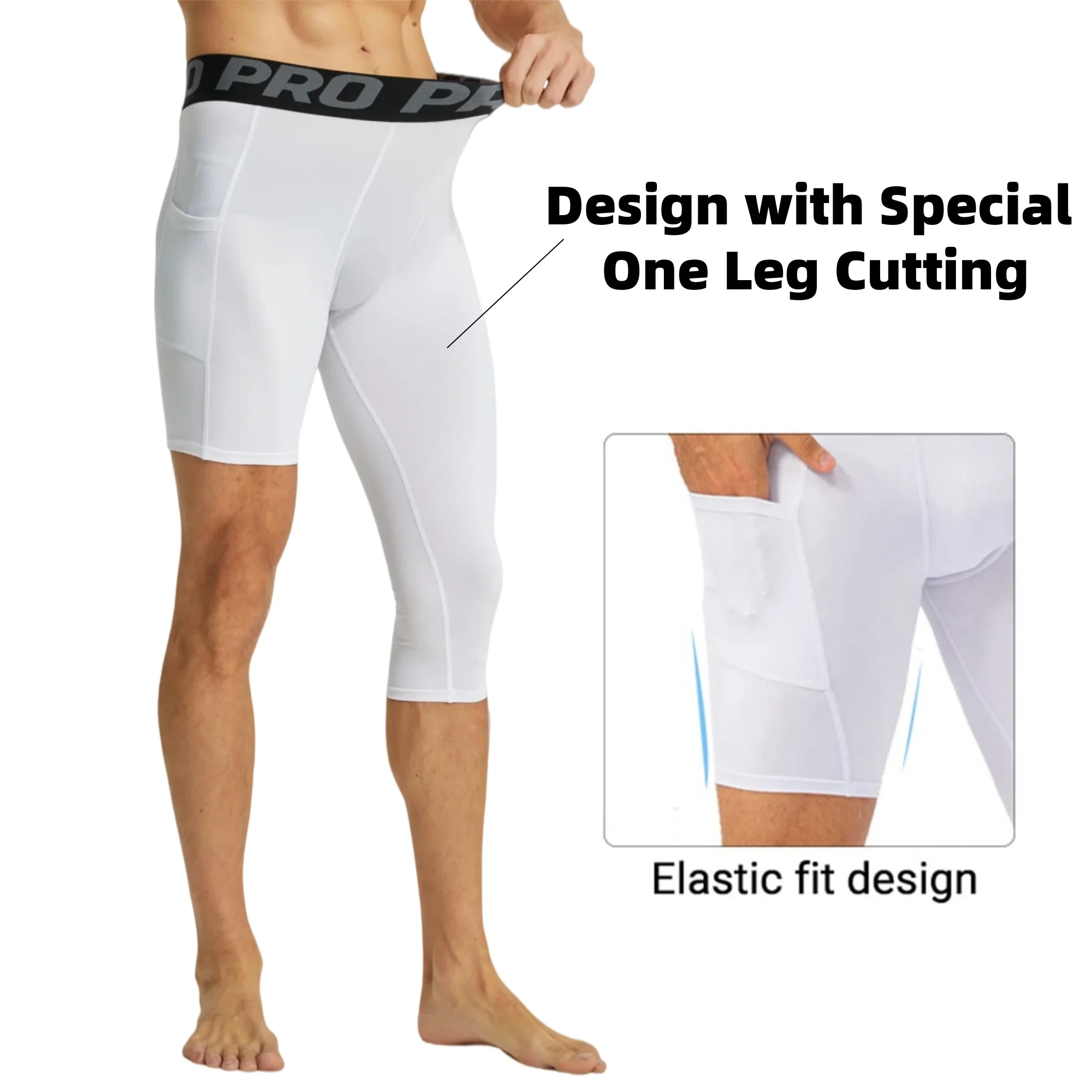 3/4 One Leg Compression Tights for Basketball Leg Sleeve Capri Athletic Base Layer Underwear for Gym Running