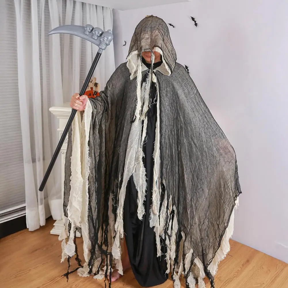 Witchy Hooded Cape Halloween Cloak with Hood Renaissance Cape with Scythe for Adult Grim Reaper Cosplay Costume Haunted House