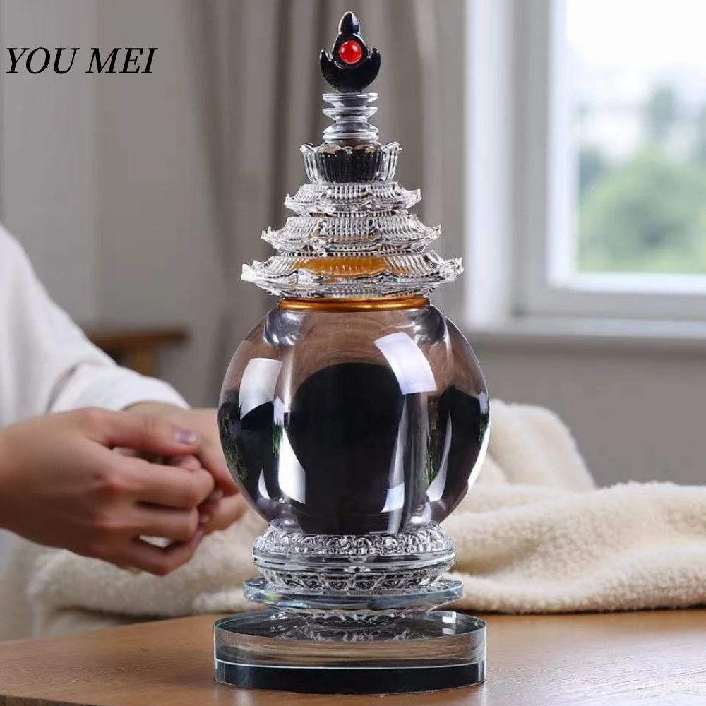 

Tibetan-Style Crystal Stupa Buddhist Relics Pagoda,Engraving Transparent Tower,Tibetan Altars Stupa,Buddhist Item Religious
