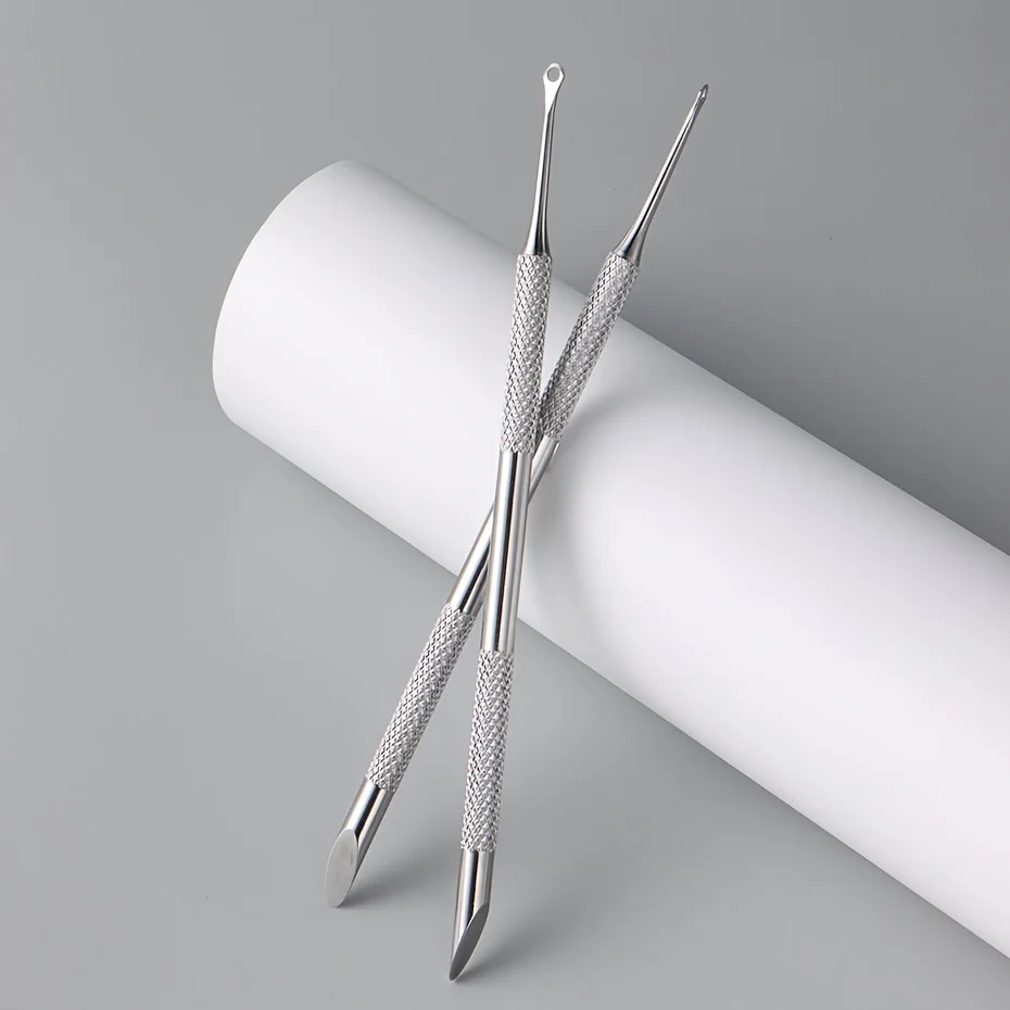 1/2 pezzi spingipelle per unghie a doppia estremità in acciaio inossidabile con strumento per salone di pedicure manicure smussato circolare, strumento per unghie professionale essenziale